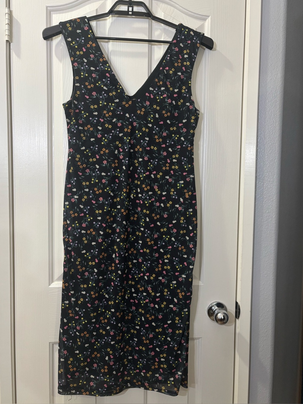 AFRM Ariana Mesh Black Floral V Neck Sleeveless Dress